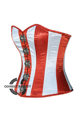 White And Red Stripes Burlesque Overbust Bustier Waist Training Corset